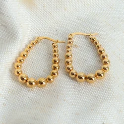 High Quality Stainless Steel Earrings Gold Beaded Hoop Earrings Stylish Waterproof Round Exaggerated And Versatile Women Jewelry