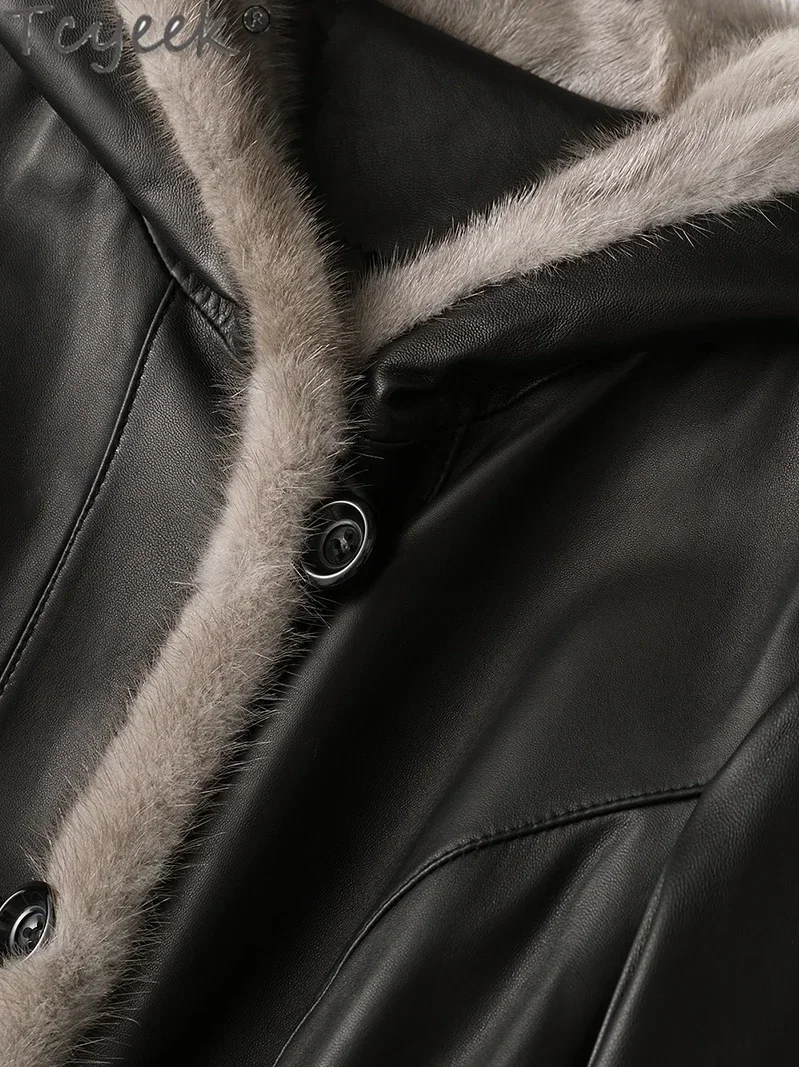 Tcyeek Real Leather Jacket Women Clothes Winter Clothes Womens Coats Elegant Sheepskin Coat Mink Fur Collar Дубленка Женская