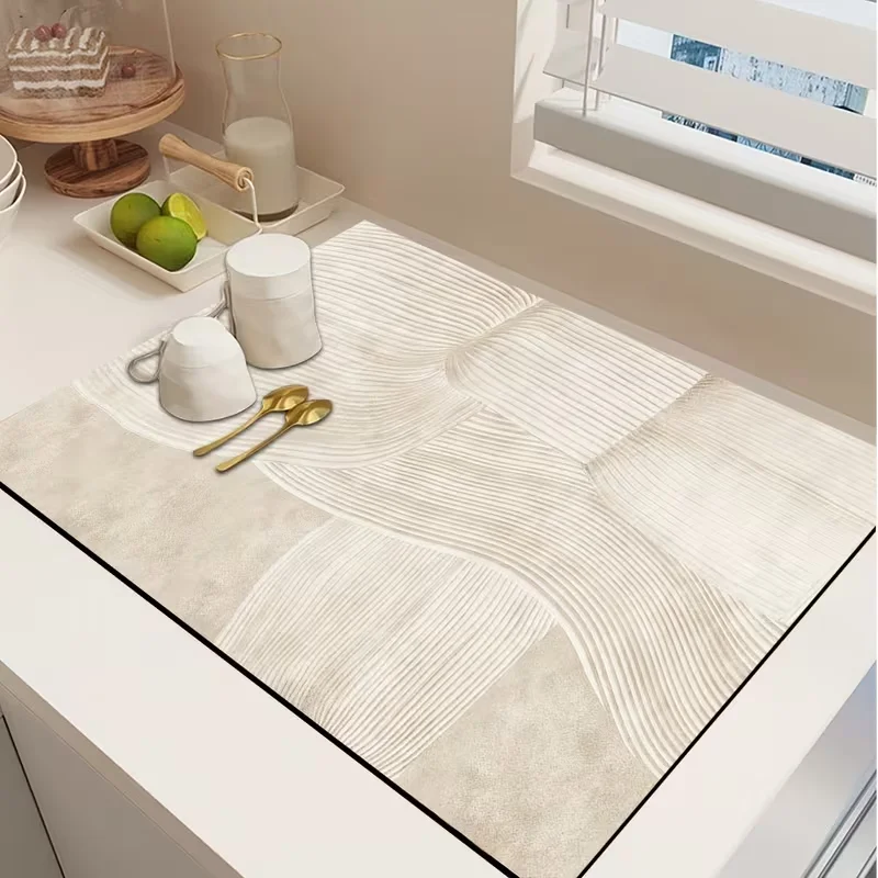 Tableware Drying Pad Oval Line Pattern Drainage Pad Plate Drying Pad Coffee Pad Kitchen Workbench Absorption Pad Drainage Pad