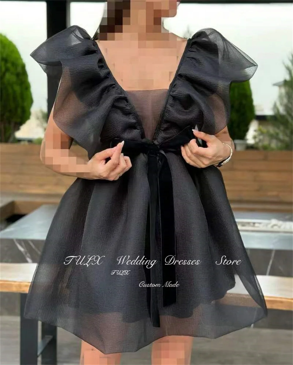 TULX-Sexy V-Neck Black Prom Dress, Mini curto vestido de festa princesa, faixas, vestidos de festa do evento formal, espartilho personalizado, 2025