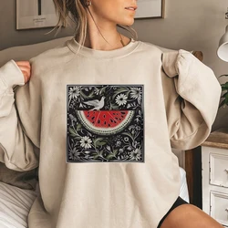 Vintage Watermelon Sweatshirt Aesthetic Boho Shirt Watermelon Graphic Sweater Human Rights Tee Unisex Long Sleeves Sweatshirts