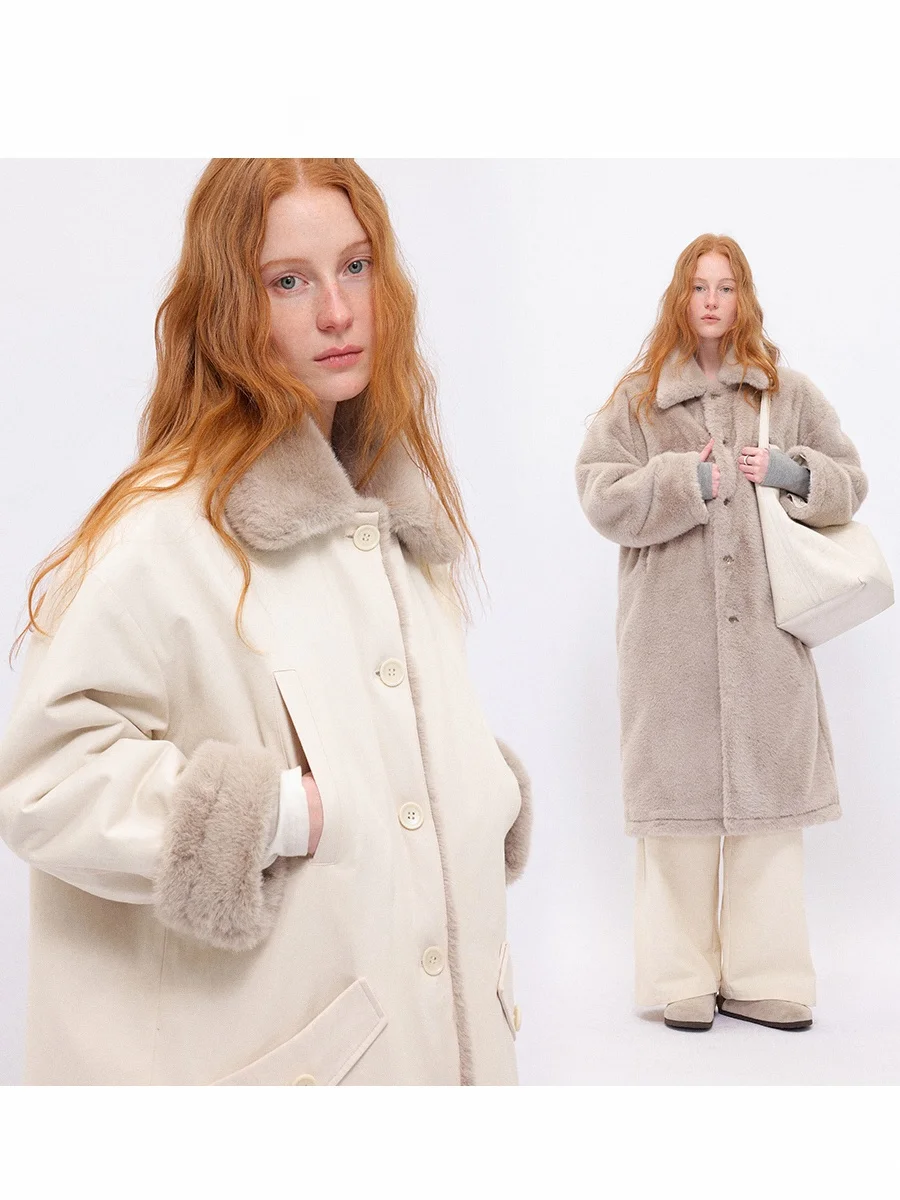

Double-Sided Narrative mat Nordic Sle Cotton Jaet Women's Winter Mid-Length Fur Coat Reversible Cotton Outerwear