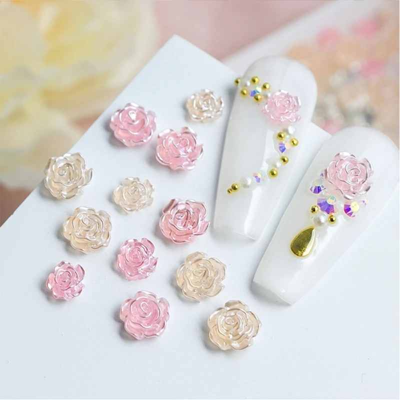 E1YE 50 Uds. Decoraciones artísticas uñas con flores rosas para diseños uñas, uñas Gel DIY