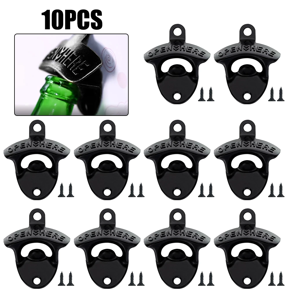 

10pcs Set Bottle Opener Wall Mounted Zinc Alloy Bottle opener Creative Vintage for Kitchen Cafe Bars