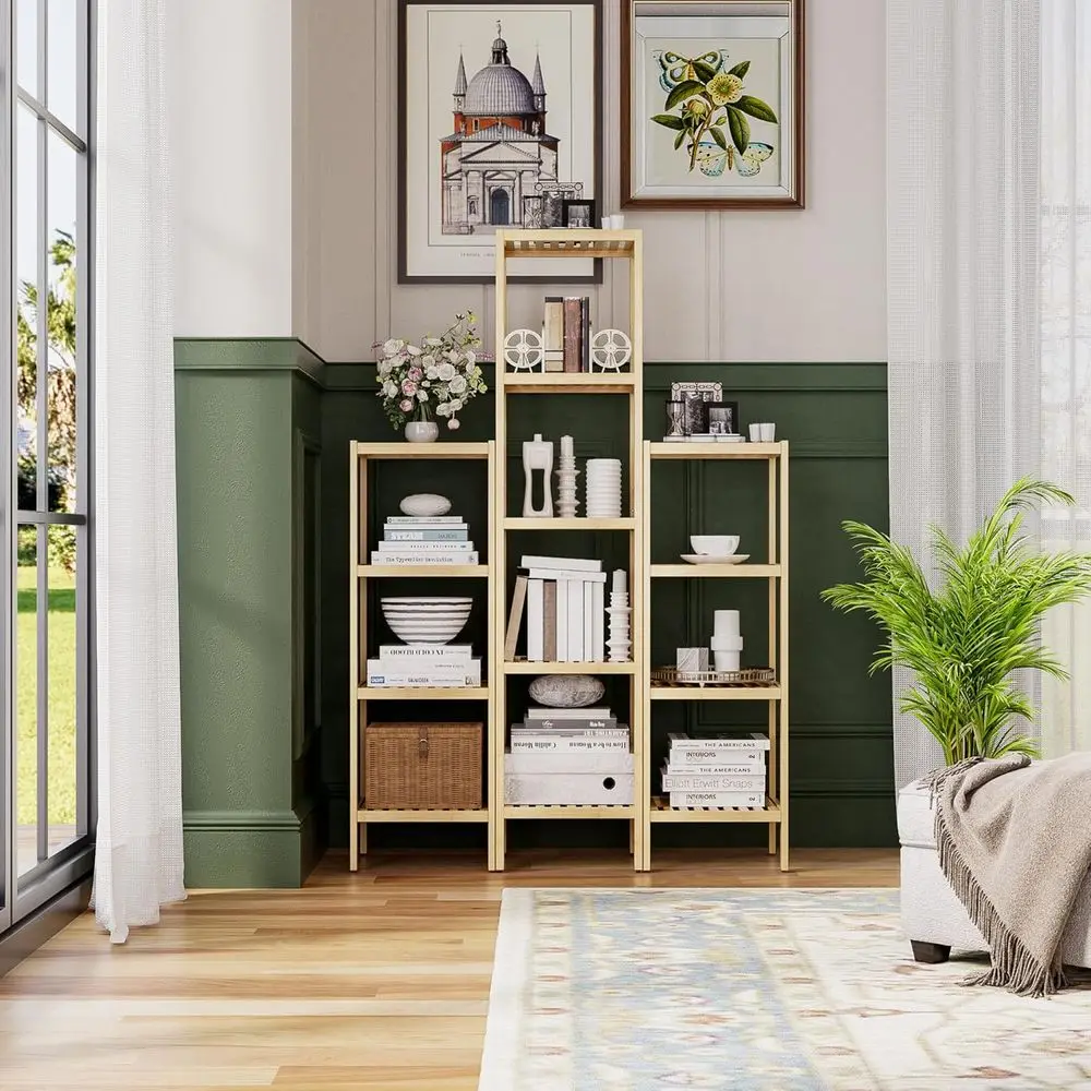 5段竹製収納棚オーガナイザー、多目的ラック、家庭用リビングルーム、寝室、キッチン用（ナチュラル）