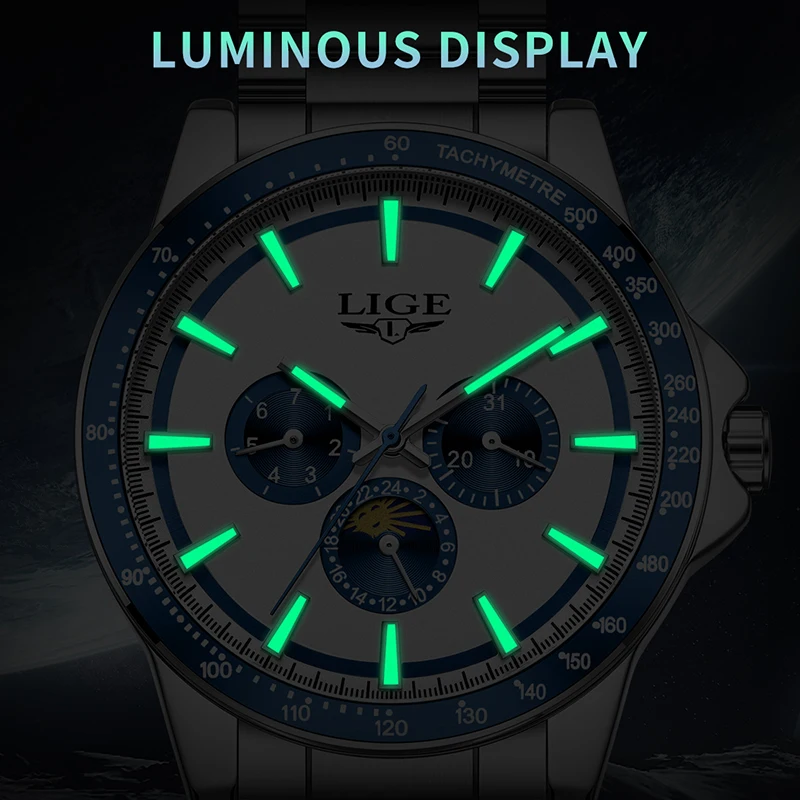 LIGE 2026 ساعات فاخرة جديدة للرجال موضة الأعمال كوارتز ساعات المعصم الرياضية مقاوم للماء مضيئة الصلب ساعة رجالي Reloj Hombre