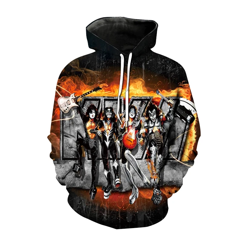 

Kiss Band 3D Hooded Sweatshirts Men Women Fashion Casual Pullover Harajuku Streetwear Oversized Hoodie Sudadera Male Costume