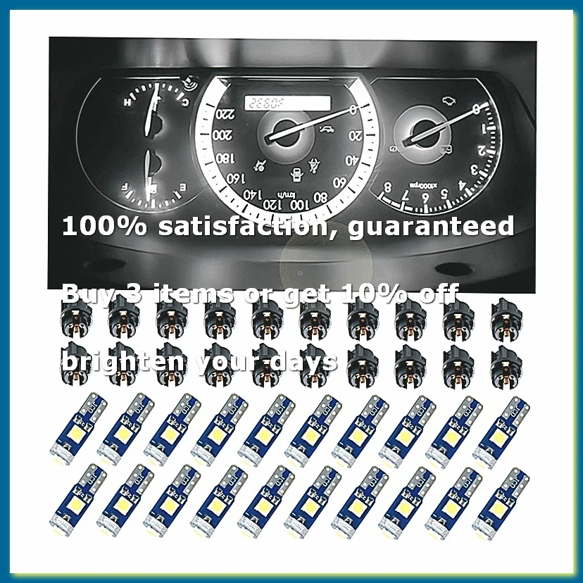 ●20Pcs T5 LED Lights for Car Dashboard Panel Gauge Indicator, 3030-3SMD Light Replacement with Twist Lock Socket - White-A57M