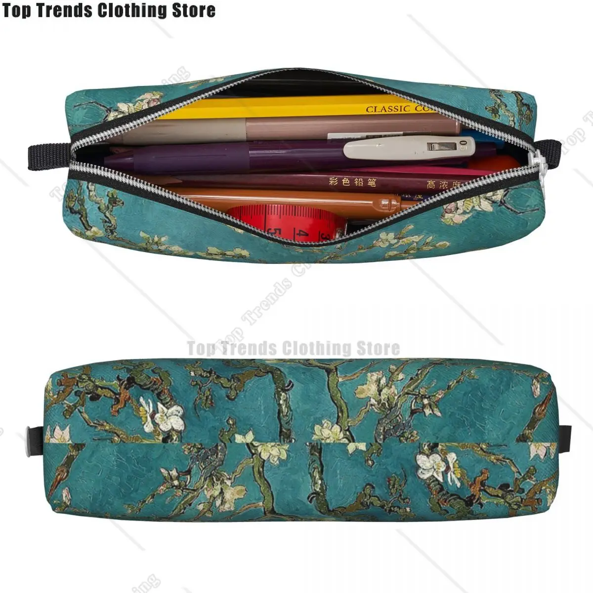 Original Art Restored Blossoming Almond Tree Pencil Cases Pen Holder Bag Kids School Supplies Gift Pencil Pouch