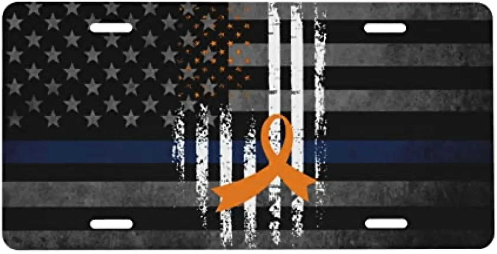 Leukemia Cancer Awareness America Flag Orange Ribbon Personalized License Plate Metal Aluminum Fit US Vehicle Standard 6 X 12 in