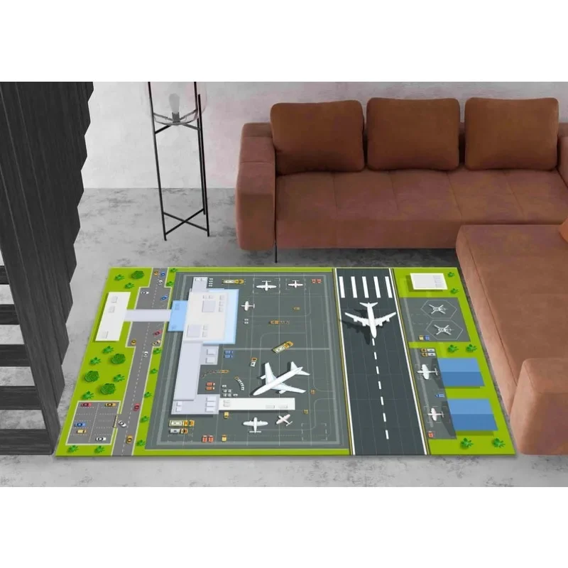 Airport Runway Rugs Airport Apron Children\'s Room Non-slip Decor Carpet Plush Stain-resistant Washable Living Room Decor Rug
