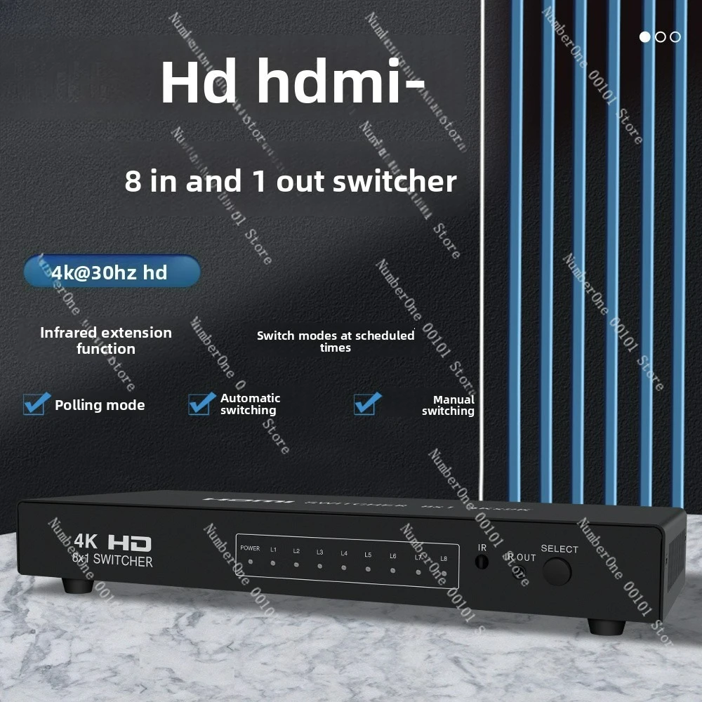 HD 4K HDMI Switcher 8 in 1 Out 8x1 8 Port Sharing Device with Clock Polling Remote Control 4K2K