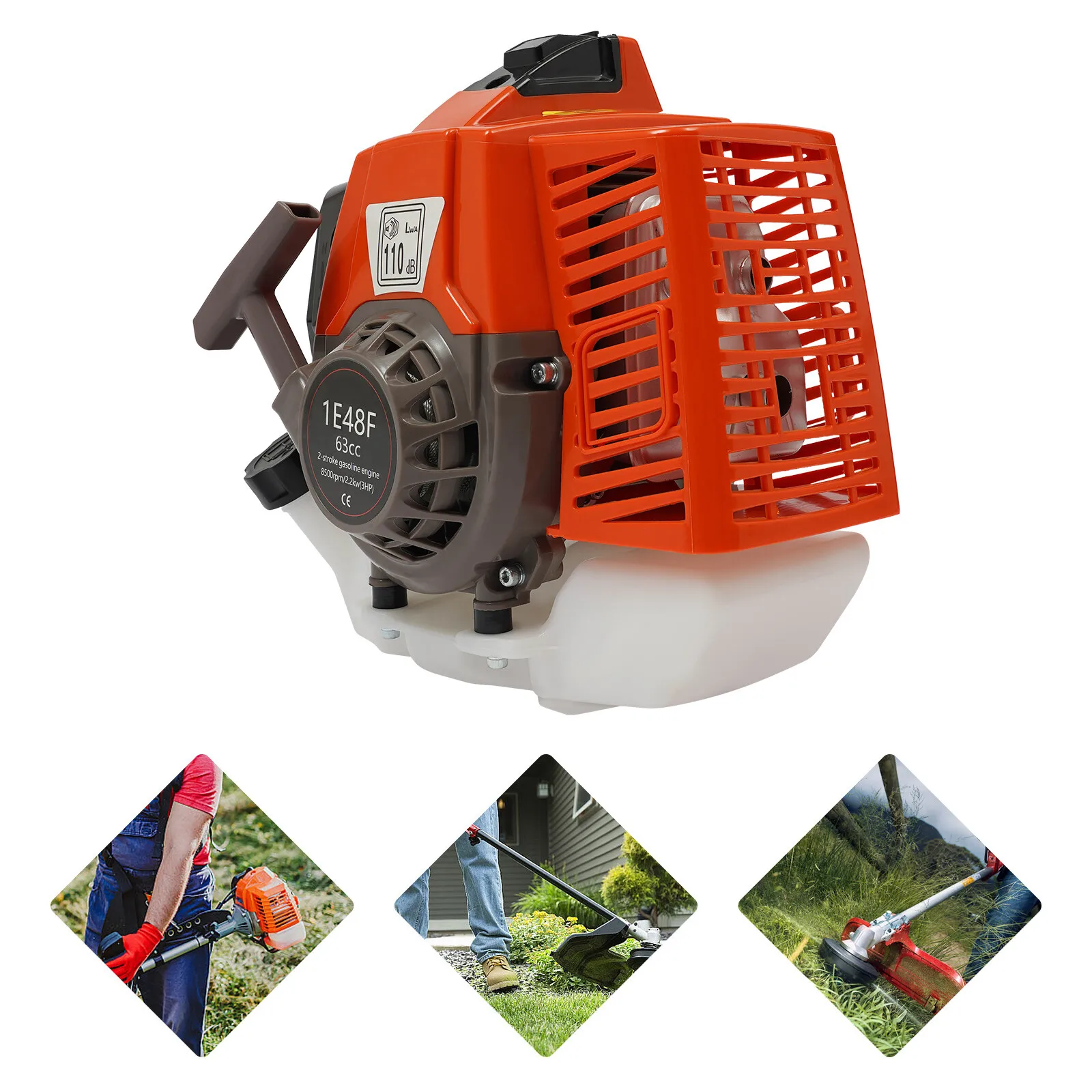 63 cm3 2-Takt-Benzinmotor für Wohn- oder Gewerbe-Rasen- und Gartengeräte, Unkrautvernichter, landwirtschaftliche Geräte