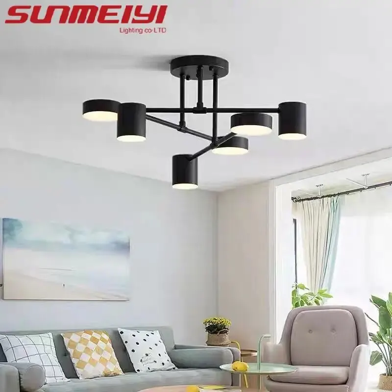 Nordic LED Chandelier Multi Heads Rotatable Iron Indoor Lighting For Living Room Bedroom Study Dining Room Hotel Lobby Luminaire