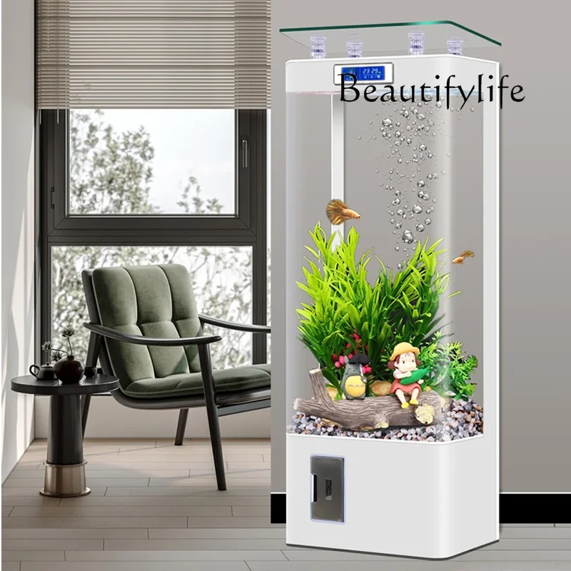 New upper filter intelligent hot bending integrated molding glass fish tank living room vertical household aquarium