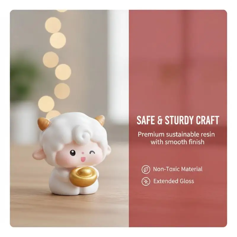 Cute 2027 Year of the Goat Mini Resin Figurine Non-toxic Lucky Ornament for Desktop New Year Home Decor