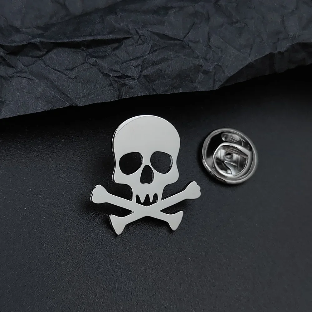 fashion Danger Sign Brooch men Stainless Steel skull Hip Hop Rock Style Jewelry Accessory 3 Color Gold Plated Lapel Pin