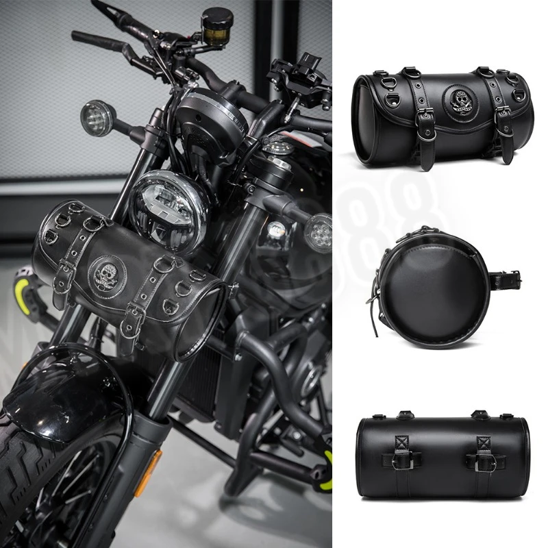 Skull Punk Retro Motorcycle Pendant Bag Motorcycle Front Fork Handlebar Bag Storage Pouch Capacity Tank Bag