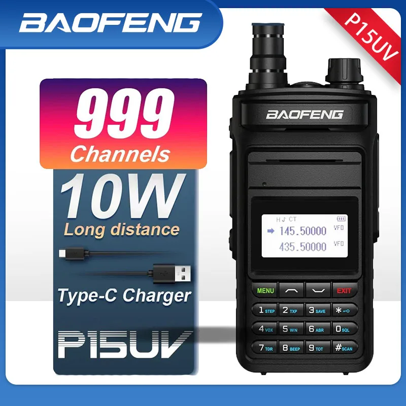 

BAOFENG P15UV Walkie Talkie 10W High Power Long Range Dual Band FM 999 Channels Handheld HF Transceiver Two Way Ham Radios 2022