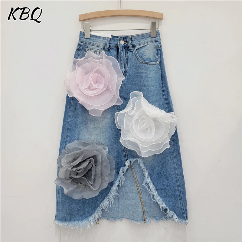 

KBQ Colorblock Patchwork Appliques Elegant Chic Skirts For Women High Waist Bodycon Irregular Skirt Female Fashion Style Clothes