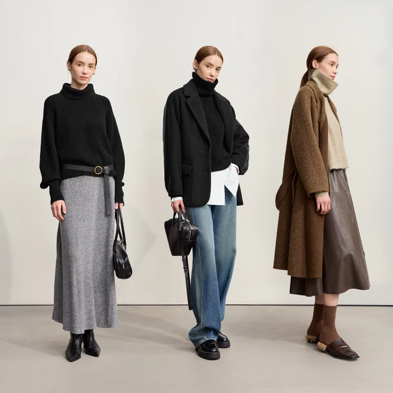 Amii タートルネックセーター女性のためのルーズ多用途暖かいルーズスリーブトップ 2025 冬の新しいプルオーバーショートセーター女性 12554056