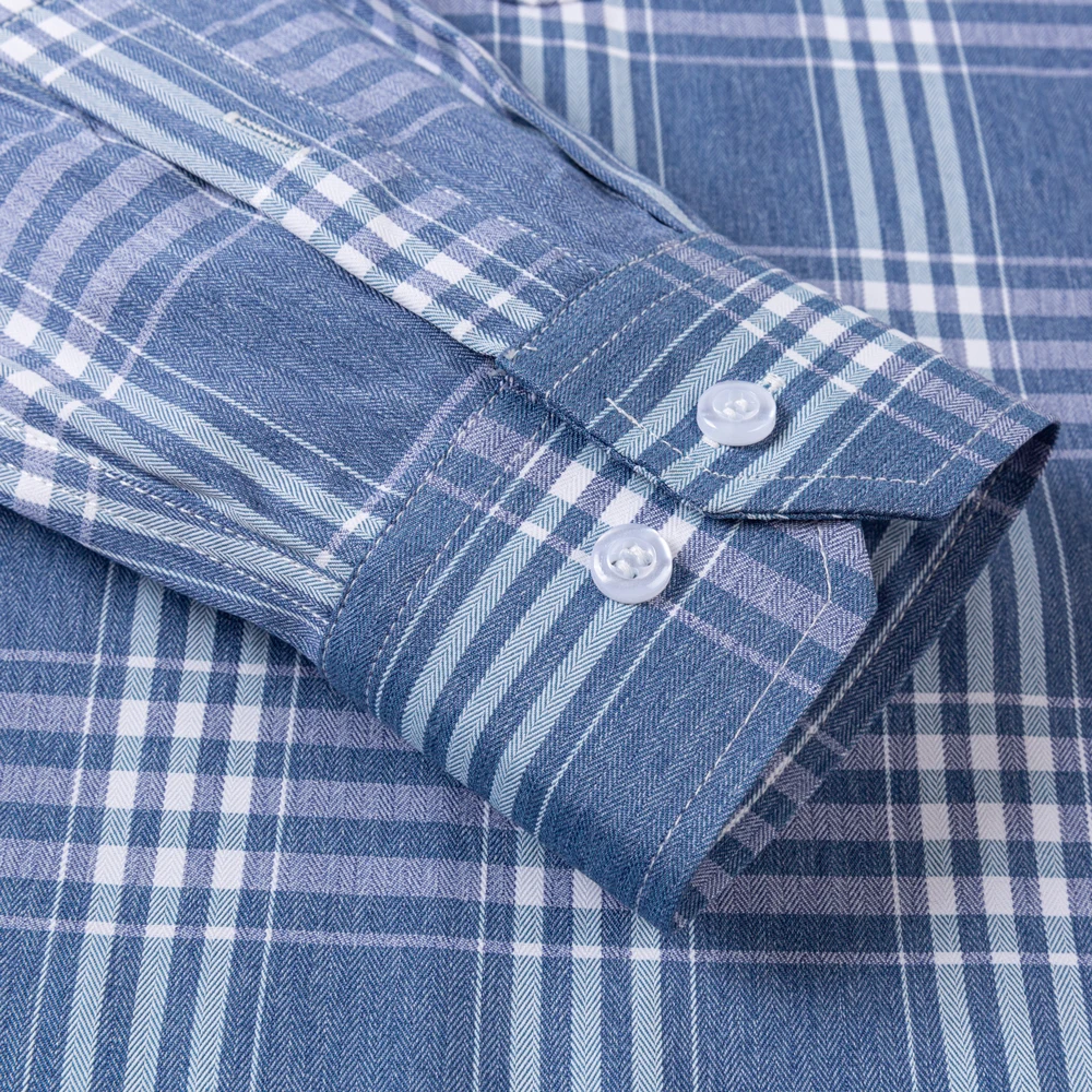Men\'s Stylish Plaid 100% Cotton Casual Button-Down Shirt, Long Sleeve, Horse Riding Embroidery Pattern, Suitable for All Seasons