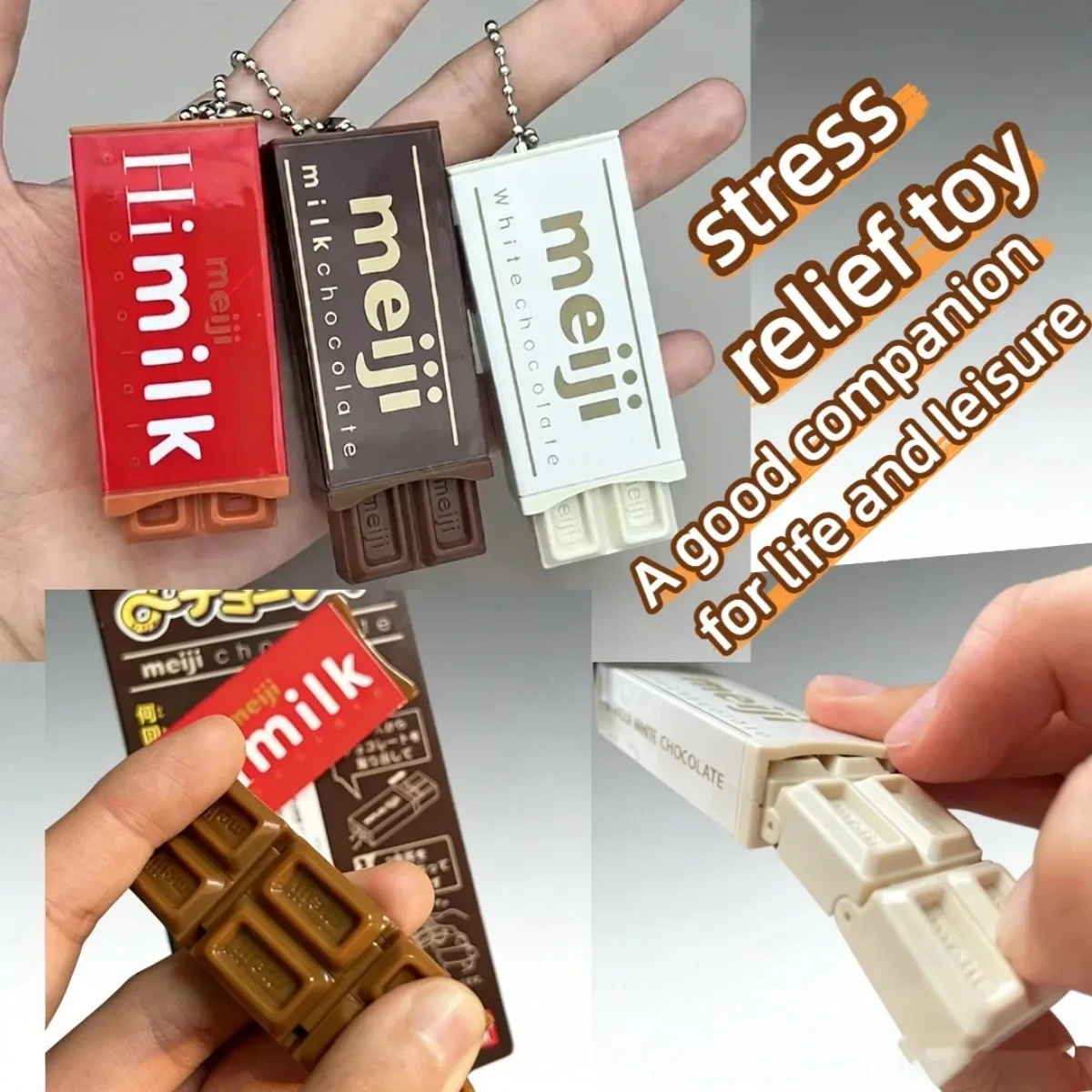 Juguete Antiestrés de Chocolate Estilo Japonés Simulado Meiji, Flexible y Plegable, Llavero con Colgante, Regalos Creativos