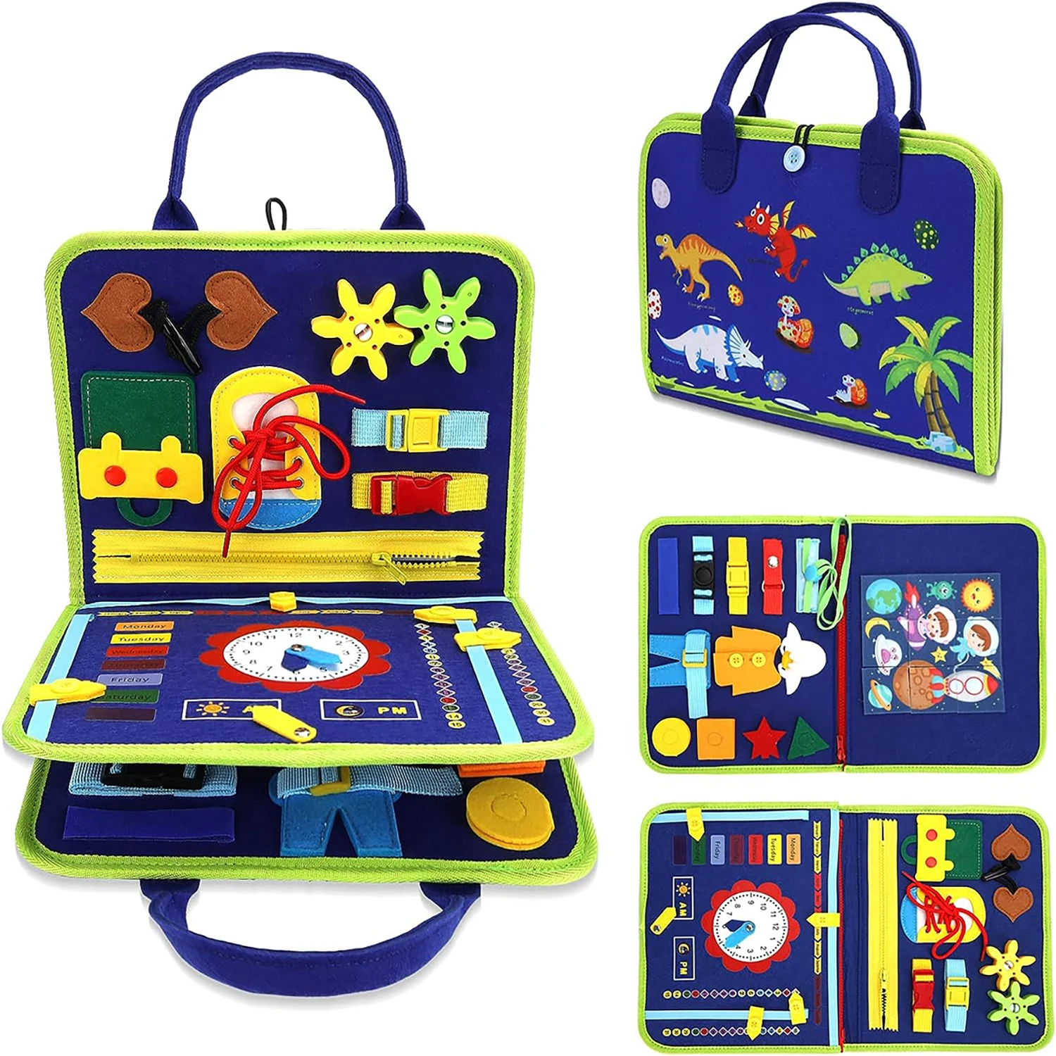 

Children's Dinosaur Busy Board Felt Learning Board Life Puzzle Early Education Sensory Toys Life Skills