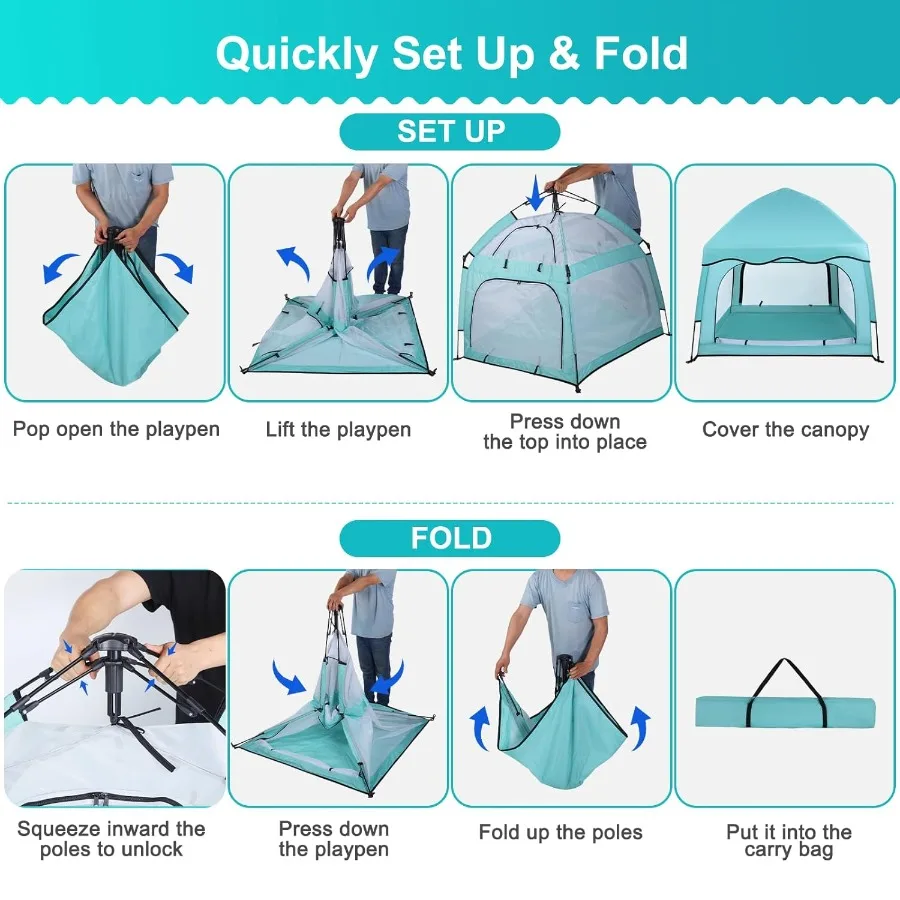 Parque infantil portátil para bebé con dosel, patio de juegos infantil, tienda de playa, mosquitera para interior y exterior, verde