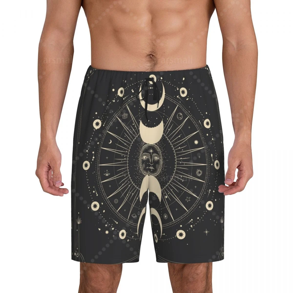 

Sun And Moon Psychedelic Men's Cool Flat Horn Shorts Street Stretch Shorts Beach Shorts Daily Wear Underwear Sleepwear