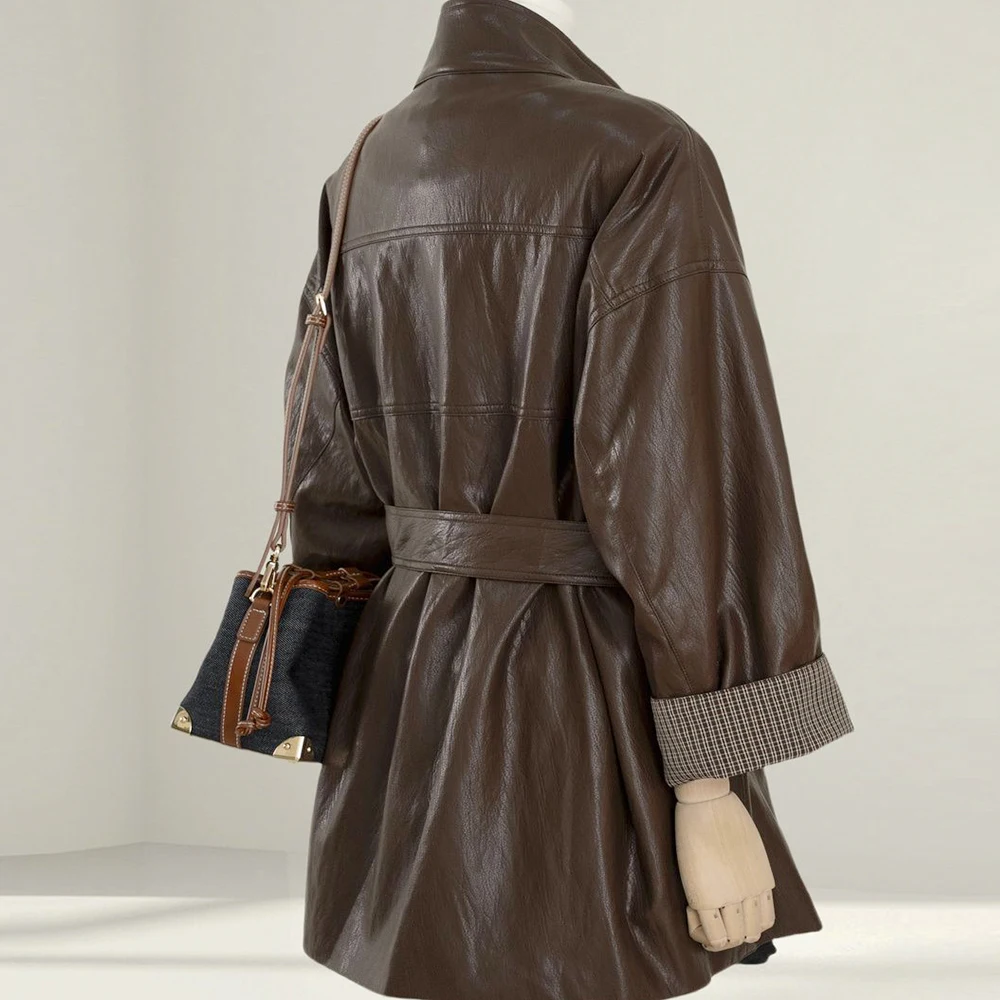 سترة جلدية رقيقة أنيقة ميلارد أزياء المرأة معطف ربيع الخريف سترة قمم عارضة #5