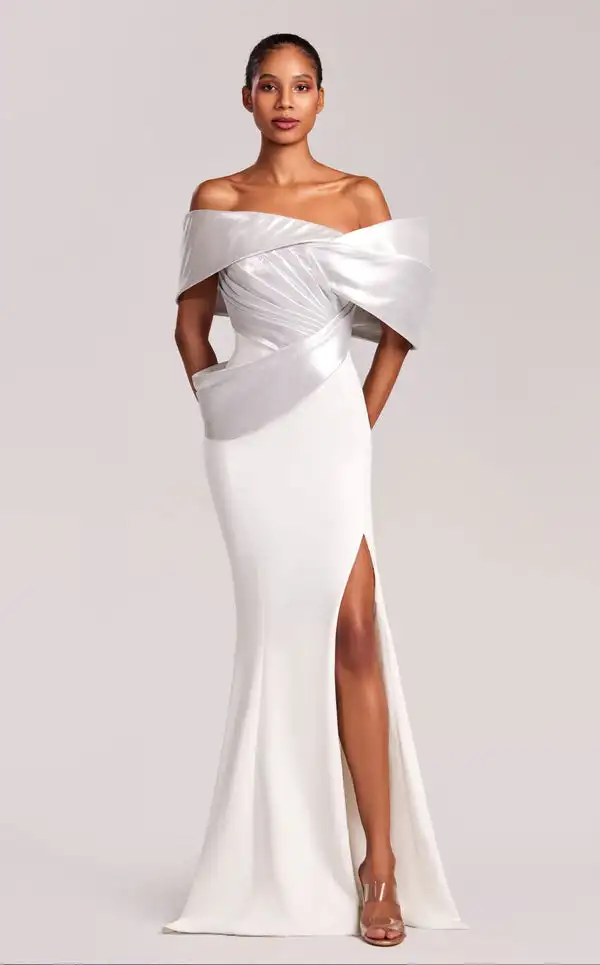 

Customized Classic Exquisite Jersey Criss-Cross Pleat Trumpet Off-the-shoulder Long Dresses Bespoke Occasion Dresses Simple Sexy