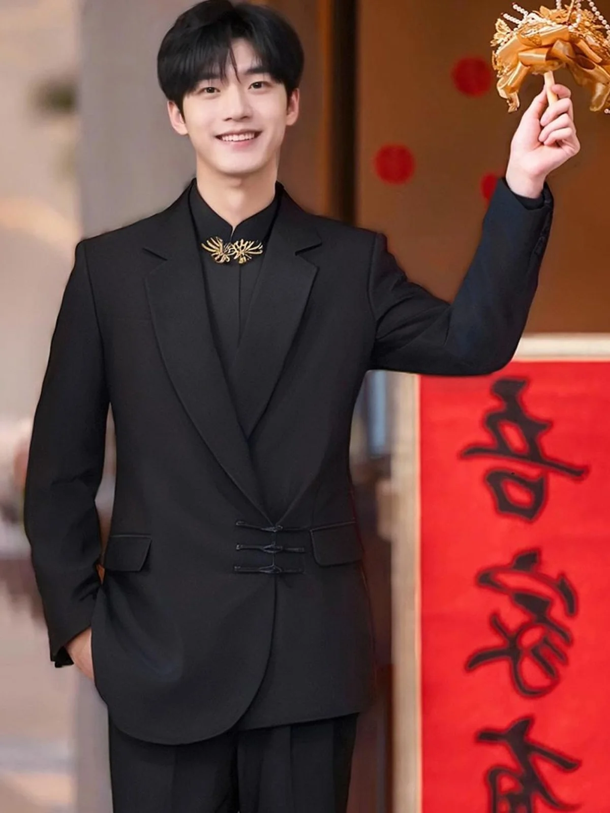 بدلة زفاف رجالية جديدة على الطراز الصيني، طقم بدلة مصممة خصيصًا للرجال بياقة واقفة وأكمام طويلة على الطراز الغربي، بدلة كاجوا... #5