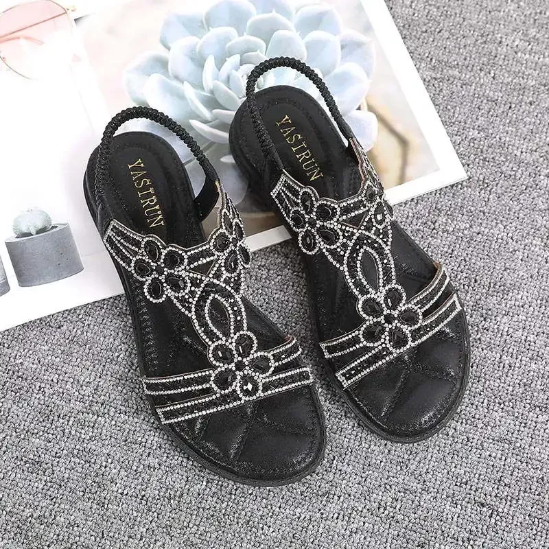 Crystal Women\'s Sandals Gold Silver Weddings Ladies Sandals Flat Summer Shoes Casual Woman Sandalia Feminina zapatos mujer