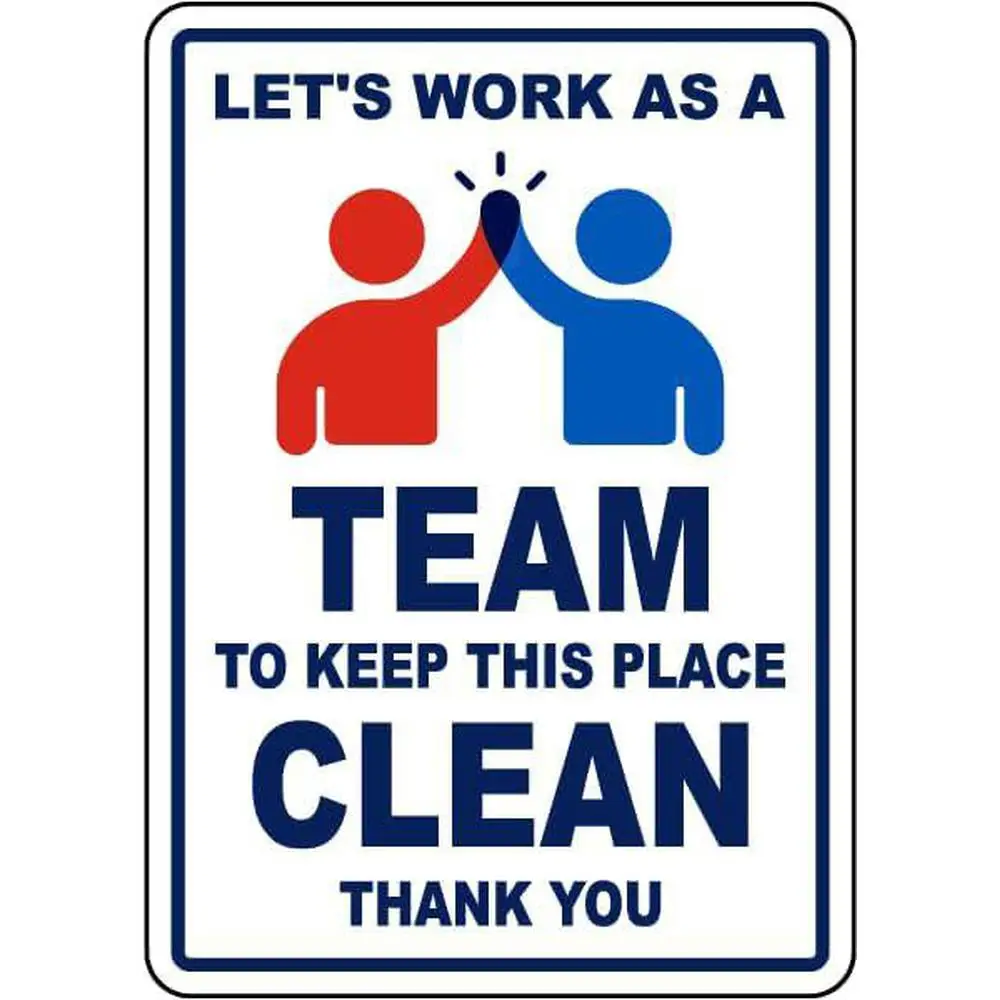 Collaborate As a Team Metal Sign Decor Promoting Teamwork & Cleanliness Featuring a Handshake Design & a Message to Maintain