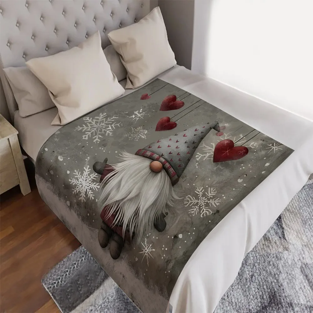 1pc Gnomes Pattern Winter Blanket ,Sofa, bed, travel, lunch break, flannel blanket.