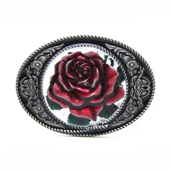 Cheapify Dropshipping Oval Cowgirl Schöne Rote Rosen Blumen Metall Schnallen Für Gürtel Frauen