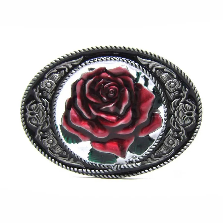 Cheapify Dropshipping Oval Cowgirl Beautiful Red Roses Floral Metal Buckles For Belt Women