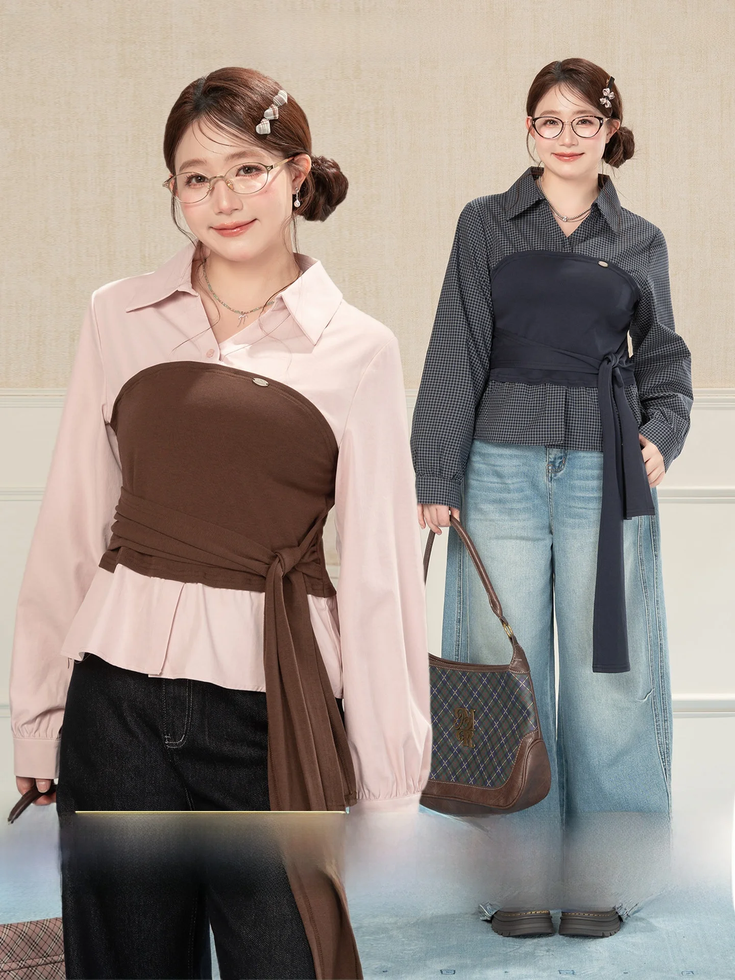 

Heynew Slimming irt with Sa Tie Ne Casual Long Sve Spring Faion for plus Size Women Commute Sle Pear Body pe