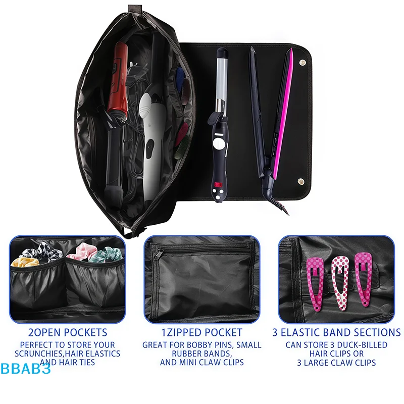 【B】2-in-1 Hair Tools Travel Bag For Flat Irons, Straighteners, Curling Iron, And Haircare Accessories, With Interior Pockets
