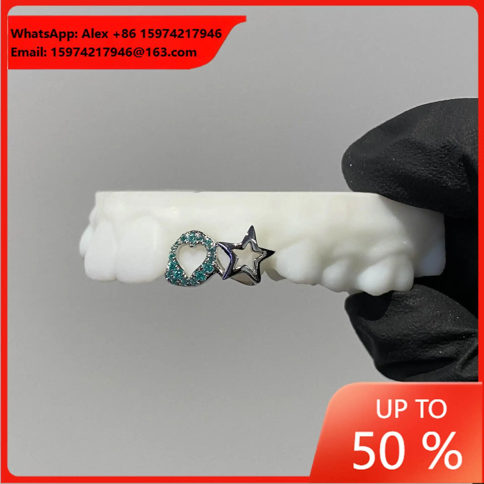 Paraiba Blue Love Window Star Grill Top 2 European And American Cross-border Hot-selling Grillz