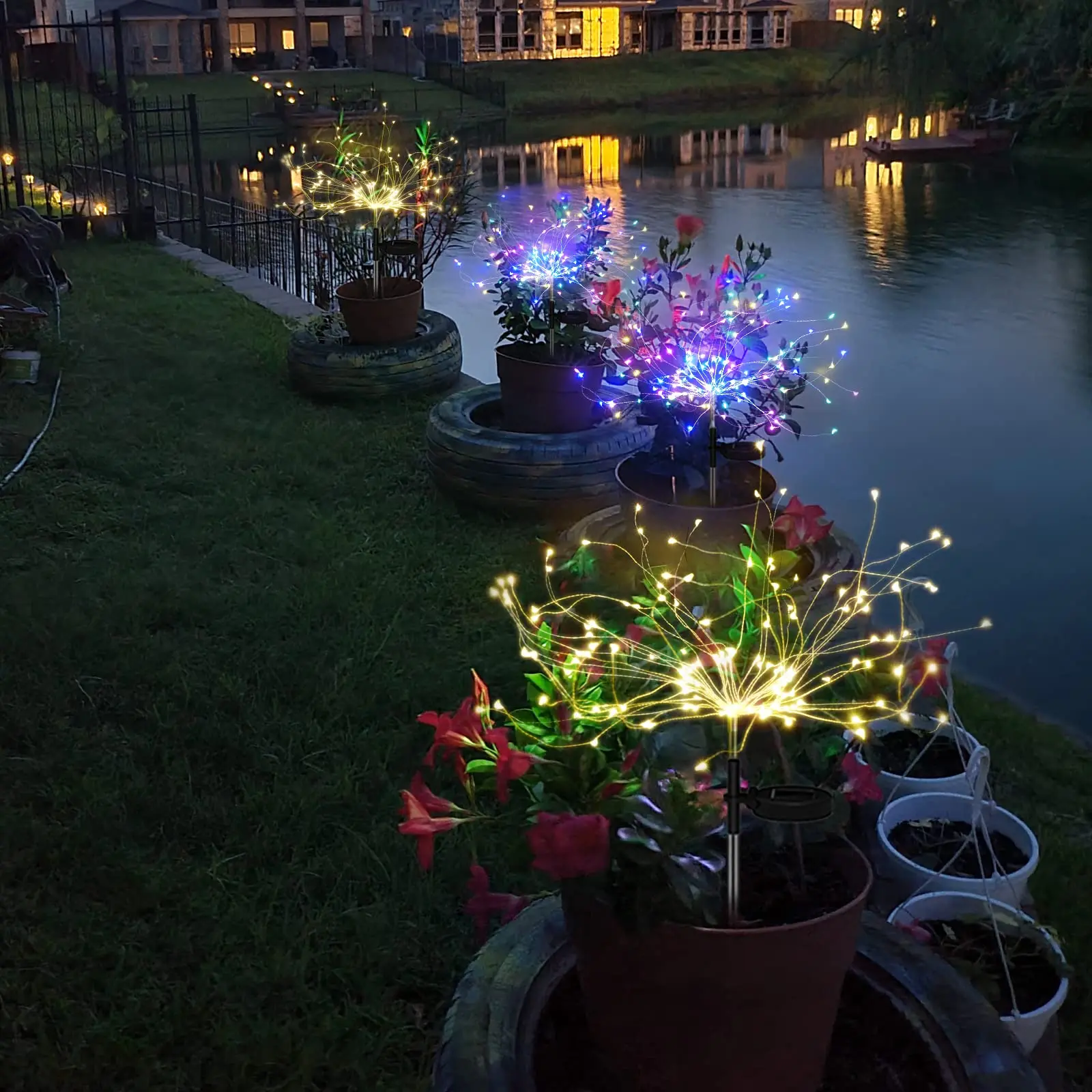 Imagem -05 - Solar Firework Garden Lights Impermeável 200 Led Modos Starburst Sparkler Lights para Path Flowerbed Decor ao ar Livre Pcs