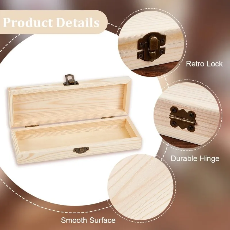 Plain Unfinished Wood Box Jewelry Box Unfinished Wooden Artist Tool And Brush Storage Box Wood Pencil box Small Case - view 4