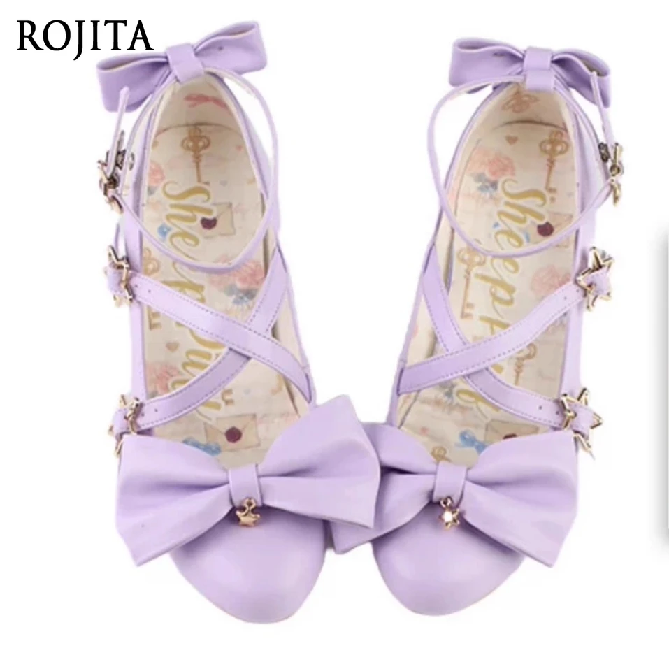 

Lolita Shoes Women Bow Pointed Single Shoes Elegant Temperament Versatile Medium Heel Thin Heel PU Shallow Mouth Single Shoes