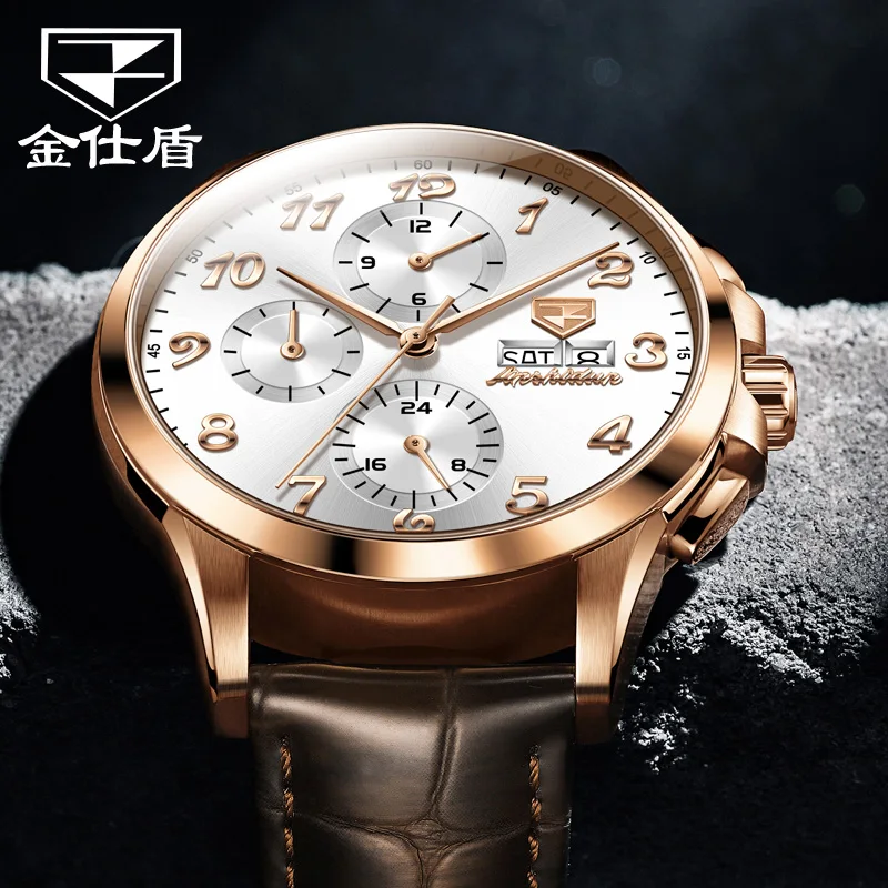 JSDUN High end Atmosphere Men\'s Fully Automatic Mechanical Watch Leather Strap Waterproof Date Business Watch for Man Original