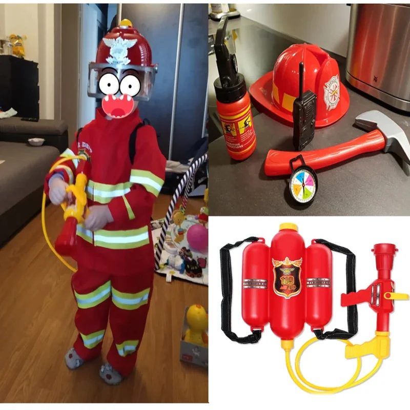 Fireman Kids Uniform Car Tent Sam Cosplay Children Luxury Firefighter Water Gun 6Pcs Toys Set Boy Girl Halloween Costume Gift RZ