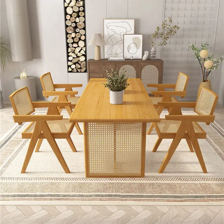 

Wabi-sabi, solid wood, rattan, dining table, homestay, household, log, light luxury, Japanese style