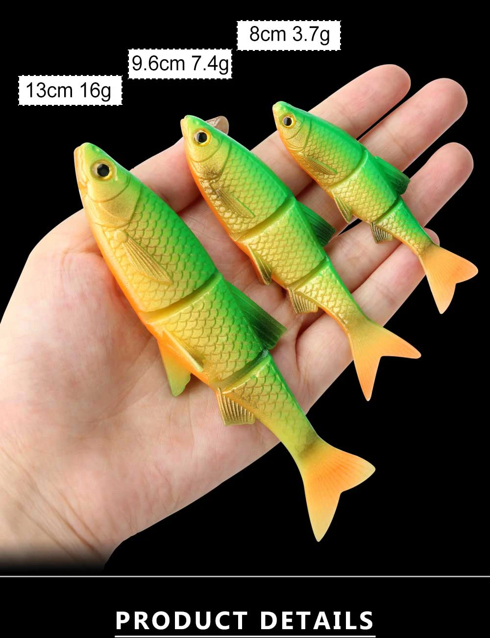 Spinpoler Swim Jerk Jointed Bait 3 segmentierte weiche Swimbait Angelköder 8 cm 9 cm 13 cm künstliche Drop Shot Jig Bass Barsch Tackle – Detail 2