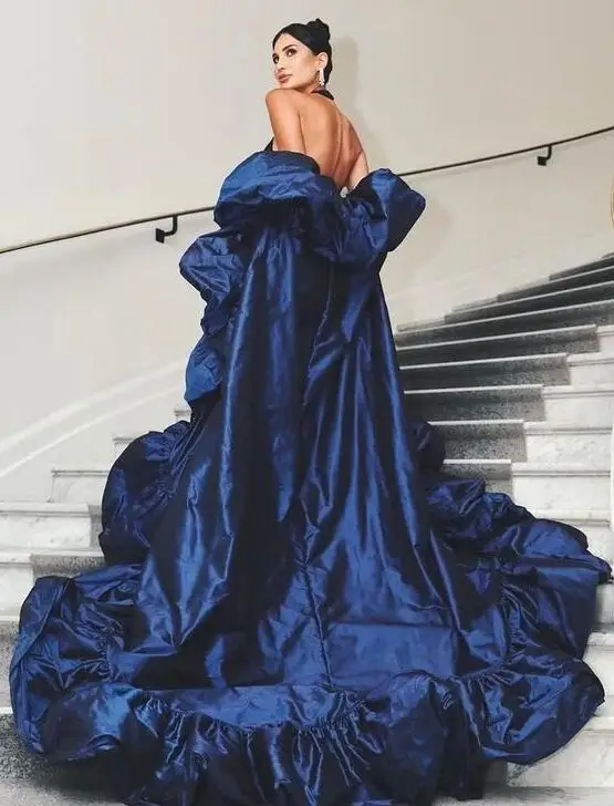 Royal BlueTaffeta Fashion Cape High Collar Long Jacket Brides Wraps Length Cover Up Bridal Cloak Accessories