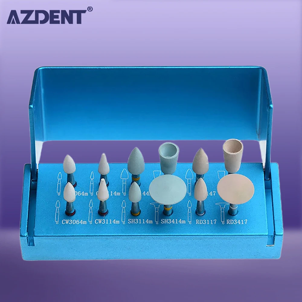 12 Pcs/Kit AZDENT Dental Diamond Ceramic Grinder Rubber Polisher for Composite Materials Porcelain Zirconia Dentistry Polishing